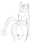  2023 anthro big_butt big_eyes biped black_and_white bottomwear breasts butt butt_cutout cheek_tuft circle_eyebrows closed_smile clothed clothed_anthro clothed_female clothing crop_top cutout digital_drawing_(artwork) digital_media_(artwork) domestic_cat embarrassed exposed_butt extended_arm eyebrows eyelashes facial_tuft felid feline felis female fingers fur fur_tuft gold-white-kott head_turned iris long_tail looking_at_butt looking_at_self looking_back_at_self mammal monochrome mouth_closed no_pupils pants portrait prick_ears shima_luan shirt small_nose smile solo spots spotted_body spotted_face standing super_planet_dolan tail thick_thighs three-quarter_portrait three-quarter_view topwear tuft 