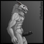  2023 abs anthro anthroraptor balls black_penis blizzard_entertainment canid digital_drawing_(artwork) digital_media_(artwork) erection eye_scar facial_scar foreskin fur genitals glans hi_res humanoid_genitalia humanoid_penis male mammal muscular muscular_anthro muscular_male nipples penis scar solo standing teeth warcraft were werecanid worgen 