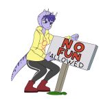  1:1 alpha_channel anthro ceratopsian clothed clothing dinosaur english_text facial_horn female goodbye_volcano_high hair hoodie horn humor markings meme ornithischian purple_body purple_eyes purple_hair reptile scalie sign simple_background snoot_game_(fan_game) solo text topwear transparent_background triceratops trish_(gvh) unknown_artist 