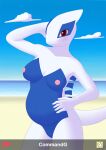  anthro anthrofied beach blush breasts clothing commandg featureless_breasts featureless_crotch female generation_2_pokemon genitals legendary_pokemon looking_at_viewer lugia nintendo nipples nude pokemon pokemon_(species) pokemorph pregnant pregnant_female pussy seaside solo tail 