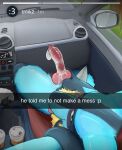  after_masturbation animal_genitalia animal_penis anthro blue_body blue_fur bodily_fluids canid canine canine_genitalia canine_penis car condom cum cum_on_penis cum_on_self detailed_background english_text erection filled_condom fur generation_4_pokemon genital_fluids genitals hi_res knot looking_at_viewer lucario male mammal nintendo penis pokemon pokemon_(species) sexual_barrier_device smile solo text tongue tongue_out trmk2 vehicle 
