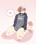  &lt;3 anthro bare_legs blush bone bottomless brown_hair canid canine canis clothed clothing collar dalmatian digital_media_(artwork) domestic_dog floppy_ears fur hair hi_res hoodie hoodie_only kneeling kneeling_on_ground mammal pawpads piercing samuel_(soft-dogs) soft-dogs solo spiked_collar spikes spots sweater tail tan_body tan_fur topwear topwear_only trans_(lore) trans_man_(lore) 