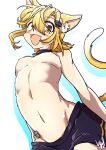  absurd_res animal_humanoid bangs blonde_hair cat_humanoid cat_tail clothed clothing collar edkuroki felid felid_humanoid feline feline_humanoid female flat_chested hair hi_res humanoid inner_ear_fluff mammal mammal_humanoid navel nipples prick_ears solo topless topless_humanoid tuft 