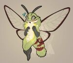  amaverse antennae_(anatomy) anthro arthropod arthropod_abdomen biped blush cute_expression female fur green_body green_fur grey_eyes hawk_moth hi_res insect kemono lepidopteran looking_at_viewer moth nuibea open_mouth pellucid_hawk_moth poffy simple_background smile solo spiral_eyes wings 