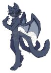  2023 2_tails black_body black_fur black_hair colored demon_cat_(ids) fur green_eyes hair horn male mid_transformation multi_tail simple_background solo standing tail watermark white_background wings zorodora 