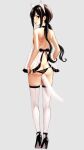  1girl anal_tail animal_ears ass ass_cutout back bare_shoulders black_eyes black_footwear black_hair black_panties blood_alone blush camisole cat_ears cat_tail clothing_cutout fake_animal_ears fake_tail fangs flat_chest from_behind full_body high_heels highres long_hair looking_at_viewer looking_back misaki_minato paid_reward_available panties panty_pull parted_lips profile pulled_by_self simple_background solo standing string_panties tail takano_masayuki thighhighs twintails underwear vampire white_background white_camisole white_thighhighs 