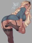  1girl agawa_ryou artist_name ass ass_focus black_garter_straps blonde_hair breasts dark-skinned_female dark_skin dated feet from_behind garter_straps grey_background huge_ass large_breasts long_hair looking_at_viewer looking_back miniskirt office_lady original panties parted_bangs parted_lips pencil_skirt simple_background skirt soles solo thick_thighs thighhighs thighs thong toes underwear upskirt very_dark_skin very_long_hair yellow_eyes 