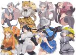  6+girls absurdres animal_ears bird_girl bird_wings black_hair blonde_hair blue_hair cetacean_tail common_dolphin_(kemono_friends) dog_(mixed_breed)_(kemono_friends) dog_ears dog_girl dog_tail dolphin_girl emperor_penguin_(kemono_friends) extra_ears ezo_red_fox_(kemono_friends) feathered_wings fins fish_tail fox_ears fox_girl fox_tail grey_hair head_fins head_wings highres jaguar_(kemono_friends) jaguar_ears jaguar_girl jaguar_print jaguar_tail kemono_friends long_hair looking_at_viewer multiple_girls noor7 otter_ears otter_girl otter_tail penguin_girl penguin_tail shoebill_(kemono_friends) short_hair simple_background small-clawed_otter_(kemono_friends) tail walrus_(kemono_friends) wings 
