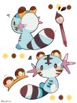  ? animal_ears animal_focus artist_name blue_skin bodypaint colored_skin commentary_request fake_animal_ears hanabusaoekaki highres no_humans paintbrush pokemon pokemon_(creature) simple_background solid_oval_eyes tail tiger_ears tiger_stripes white_background wooper 