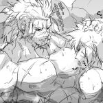  2boys abs bara beard blush bwanga character_request check_character cross_scar dungeon_and_fighter facial_hair greyscale hand_on_another&#039;s_head large_pectorals long_hair long_sideburns looking_at_another male_fighter_(dungeon_and_fighter) male_focus male_priest_(dungeon_and_fighter) mature_male monochrome multiple_boys muscular muscular_male nikism nipples nude onsen partially_submerged pectorals scar scar_on_chest scar_on_face scar_on_nose sideburns sketch smile stomach sucking_male_nipple thick_eyebrows translation_request upper_body wet 