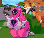  absurd_res anthro bear big_breasts bowser breasts canid canine cheek_tuft clothed clothing dipstick_tail duo empty_eyes epic_games eye_scar facial_scar facial_tuft female fennix_(fortnite) fortnite fox fur gun hi_res holding_gun holding_object holding_weapon hotel_mario huge_breasts inner_ear_fluff kneeling male mammal mario_bros markings meme nintendo orange_body orange_fur pink_body pink_fur pink_hood ranged_weapon raven_team_leader red_fox scar sharp_teeth smile spikes tail tail_markings teeth text thepinkjay5 thick_thighs thought_bubble tuft unaware weapon white_body white_eyes white_fur wide_hips yellow_eyes 