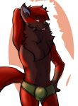  anthro blaze_wolf bulge canid canine canis clothed clothing hands_behind_head hi_res jarlium looking_at_viewer male mammal partially_clothed pose posing_for_picture solo underwear wolf 