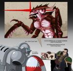  abs alien anthro armor clothing drawing_in_a_drawing exoskeleton eye_flame fingers group hair headgear helmet human inquisitor lewdbees male mammal pecs space_marine standing text trio tyranid tyranid_warrior warhammer_(franchise) warhammer_40000 