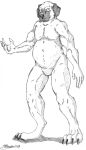  2019 anthro belly canid canine canis chubby_anthro chubby_male claws domestic_dog featureless_crotch fur hi_res looking_aside looking_away male mammal marcushunter mastiff molosser musclegut navel nude signature slightly_chubby solo standing toe_claws 