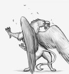  ambiguous_gender avian bird blood bodily_fluids duo feathers feral feral_pred feral_prey gryphon hi_res male mythological_avian mythology oral_vore rear_view size_difference sketch talons thatgryphonguy vore wings 