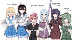  6+girls :3 :d :p ahoge an_sin animal aqua_eyes arm_at_side arm_up asymmetrical_bangs bangs_pinned_back beret black_dress black_hairband black_headband black_jacket black_ribbon black_wristband blonde_hair blue_eyes blue_flower blue_neckerchief blue_sailor_collar blue_skirt braid braided_bangs breast_pocket brown_headwear brown_ribbon buttons center_frills chizuru_(madoka_magica) clenched_hands closed_mouth collared_dress collared_shirt cone_hair_bun contemporary cowboy_shot cropped_jacket daitou_academy_school_uniform dog double_bun dress ebony_(madoka_magica) expressionless flower frilled_shirt frills green_eyes green_hair green_shirt green_skirt gunhild_(madoka_magica) hair_bun hair_flower hair_ornament hairband hand_on_own_hip hand_up hat headband heruka_(madoka_magica) highres holding holding_animal holding_sword holding_weapon jacket jewelry korean_text layered_sleeves long_hair long_sleeves magia_record:_mahou_shoujo_madoka_magica_gaiden mahou_shoujo_madoka_magica minaminagi_liberty_academy_school_uniform miniskirt mizuna_girls&#039;_academy_school_uniform mizuna_tsuyu multicolored_hair multiple_girls neck_ribbon neckerchief necklace necktie nihongami olga_(madoka_magica) open_mouth peter_pan_collar pink_eyes pink_hair plaid plaid_skirt pleated_skirt pocket ponytail puffy_short_sleeves puffy_sleeves purple_hair purple_ribbon purple_shirt purple_skirt red_eyes red_hair red_shirt red_skirt ribbon ring sailor_collar sailor_shirt sankyouin_academy_school_uniform school_emblem school_uniform serafuku shirt shirt_under_shirt short_hair short_over_long_sleeves short_sleeves side_braids sidelocks simple_background skirt smile st._liliana&#039;s_academy_school_uniform streaked_hair striped_wristband sword tongue tongue_out twintails two-tone_hair undone_necktie v-shaped_eyebrows very_long_hair weapon white_background white_shirt white_sleeves wing_collar 
