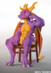  activision anthro chair dragon furniture hi_res horn looking_at_viewer male on_chair purple_body purple_eyes scalie shido-tara simple_background sitting sitting_on_chair smile solo spyro spyro_reignited_trilogy spyro_the_dragon yellow_horn 