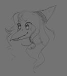  anthro dinosaur fang_(gvh) female goodbye_volcano_high grey_background hair headshot_portrait long_hair long_snout monochrome portrait pterodactylus pterosaur pupils reptile scalie simple_background sketch smile snoot_game_(fan_game) snout solo unknown_artist white_pupils wide_eyed 