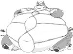  anthro bdsm big_navel blush bondage bound clawed_fingers claws clothing_scraps exploding_clothing eyewear fenrir_(housamo) iwano lifewonders male moobs navel obese obese_male overweight overweight_male pawpads restraints rope rope_bondage rope_harness solo sunglasses toe_claws tokyo_afterschool_summoners weights 