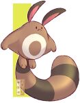  3_fingers 3_toes acealari ambiguous_gender annoyingmoth brown_body feet feral fingers generation_2_pokemon hi_res monotone_body multicolored_body nintendo pink_inner_ear pokemon pokemon_(species) sentret simple_background solo toes two_tone_body watermark yellow_background 