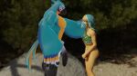  anthro avian big_penis breath_of_the_wild covering covering_crotch covering_self duo genitals gerudo_outfit girly hi_res human kass_(tloz) link male male/male mammal muscular muscular_anthro muscular_male newgert nintendo penis small_penis the_legend_of_zelda 