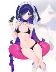  1girl absurdres black_choker camera choker copyright_request hair_over_one_eye highres holding holding_camera ira_n long_hair maid_headdress purple_eyes purple_hair revealing_clothes sitting solo two_side_up very_long_hair 