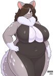  2023 anthro artist_name belly big_belly big_breasts black_clothing breasts brown_hair claws clothing digital_drawing_(artwork) digital_media_(artwork) female fur grey_body grey_ears grey_fur grey_tail hair hi_res mammal mephitid multicolored_body multicolored_fur neck_tuft pink_ears skunk slightly_chubby solo suger_phox tail thick_thighs tuft two_tone_body two_tone_fur two_tone_tail watermark white_body white_fur white_tail wide_hips 