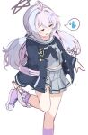  1girl :s ahoge backpack bag bare_legs blue_archive blue_hair blue_jacket blue_neckerchief blue_serafuku blush closed_eyes commentary_request crossed_bangs flat_chest foot_out_of_frame gradient_hair grey_shirt grey_skirt hair_between_eyes hair_bobbles hair_intakes hair_ornament hair_scrunchie halo highres jacket leg_up light_blue_hair long_sleeves low_twintails multicolored_hair neckerchief open_mouth panties panties_around_one_leg panty_pull pink_hair pink_socks pleated_skirt reisa_(blue_archive) ripnte sailor_collar sailor_shirt school_bag school_uniform scrunchie serafuku shirt shoes sidelocks skirt sneakers socks star_(symbol) star_hair_ornament streaked_hair twintails underwear undressing white_panties 