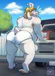  2023 anthro armpit_hair asgore_dreemurr beard belly bent_over big_bulge big_butt big_muscles body_hair boss_monster bovid briefs bubble_butt bulge butt caprine car claws cleaning cleaning_tool clothed clothing cloud day emanata eyebrows facial_hair feet fence footwear fur goat hair hi_res horn looking_at_viewer looking_back looking_back_at_viewer male mammal motion_lines musclegut muscular muscular_anthro muscular_male open_mouth open_smile outside overweight overweight_anthro overweight_male plant rear_view road sandals sky smile soles solo sponge standing streif thick_thighs topless topless_anthro topless_male tree tuft undertale undertale_(series) underwear underwear_only vehicle watermark white_briefs white_clothing white_underwear 