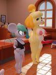  3d_(artwork) animal_crossing animal_genitalia animal_penis animated anthro areola balls belly big_areola big_balls big_breasts big_butt black_nose blush breasts butt canid canine canine_genitalia canine_penis canis cleavage clothed clothing desk digital_media_(artwork) domestic_dog duo ear_piercing erection freckles fur furfnsfw furniture genitals green_hair gynomorph hair half-closed_eyes hand_on_hip hand_on_stomach hi_res humanoid_genitalia humanoid_penis inside intersex isabelle_(animal_crossing) knot looking_at_another looking_at_genitalia looking_at_penis maddie_(furf) mammal mostly_nude mouse murid murine narrowed_eyes navel nintendo nipples nude partially_clothed penis piercing rodent shadow shih_tzu side_view size_difference smile smug standing surprised_expression table thick_thighs toy_dog white_body white_fur wide_hips window yellow_body yellow_fur 