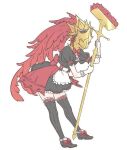  ambiguous_gender armor bow_accessory bow_ribbon bow_tie broom cleaning_tool clothing dragonslayer_ornstein feather_plume footwear headgear helmet humanoid jarnqk legwear maid_apron maid_headdress maid_uniform plume shoes simple_background solo stockings uniform white_background 
