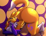  absurd_res anthro bandai_namco bedroom_eyes big_breasts big_butt breasts butt canid canine clothing curvaceous curvy_figure digimon digimon_(species) female finger_fetish finger_in_mouth fingerless_gloves fingers gloves handwear hi_res irc_(artist) mammal narrowed_eyes presenting renamon seductive solo tail thick_thighs tongue tongue_out voluptuous yellow_body 