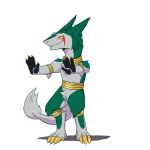  animated anthro claws dancing digital_media_(artwork) feet fur gold_(metal) gold_jewelry green_body green_fur heressic hi_res jewelry jorm male mammal markings necklace nude sergal short_playtime smile solo tail teeth toe_claws white_body white_fur 