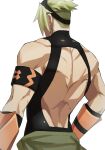  1boy absurdres achilles_(fate) armband bare_back black_shirt facing_away fate/apocrypha fate_(series) gloves haruakira highres male_focus muscular muscular_male orange_gloves shirt short_hair simple_background sleeveless sleeveless_shirt undercut upper_body white_background 