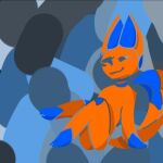  ambiguous_gender anthro blue_feet blue_hands blue_inner_ear blue_tail_tip canid canine eyes_closed fox fur low_res male mammal mouth_closed orange_body orange_fur orange_tail smile solo tail unknown_artist 