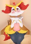  absurd_res anthro apron braixen canid canine clothing digit_ring female fennec fox generation_6_pokemon genitals hi_res highoncoffee house_wife jewelry mammal nintendo pokemon pokemon_(species) ring solo wedding_ring wife young_female 