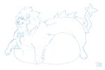  2019 ambiguous_gender belly big_belly biglovealicia cheek_tuft chest_tuft claws collar collar_only digitigrade ears_down facial_tuft feral full-length_portrait generation_4_pokemon hair huge_arms hyper hyper_belly line_art looking_at_viewer luxray morbidly_obese morbidly_obese_feral nintendo nude obese obese_feral overweight overweight_feral pivoted_ears pokemon pokemon_(species) portrait quadruped signature simple_background sketch smile solo solo_focus standing tail thick_neck thick_thighs toe_claws tuft white_background 