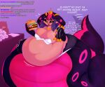  absurd_res animal_humanoid apode belly big_belly big_breasts black_sclera blush blush_lines breasts burger chat crown dark_body dark_skin dialogue draconcopode fangs female food hair headgear hi_res huge_breasts humanoid humanoid_pointy_ears hyper hyper_belly lamia legless livestream morbidly_obese morbidly_obese_female morbidly_obese_humanoid mysterydad obese obese_female obese_humanoid open_mouth overweight overweight_female overweight_humanoid purple_hair reptile reptile_humanoid scalie scalie_humanoid serpentine smile snake snake_humanoid solo split_form stel_(mysterydad) teeth text weight_gain yellow_eyes 