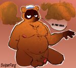  animal_crossing anthro balls becoming_erect bodily_fluids cum cum_inside erection foreskin genital_fluids genitals male male/male musclegut nintendo overweight penis solo swiperfanger tom_nook_(animal_crossing) 