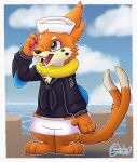  absurd_res beach bottomwear buizel clothing generation_4_pokemon hi_res male nintendo pokemon pokemon_(species) sailor sea seaside shorts solo uniform water 