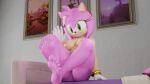  3d_(artwork) amy_rose anthro blender_(software) breasts butt clothing digital_media_(artwork) eulipotyphlan feet female foot_focus gloves green_eyes hair handwear hedgehog hi_res looking_at_viewer mammal nipples pink_body sega smile soles solo sonic_the_hedgehog_(series) toes twintails3d 