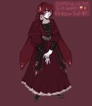  1girl absurdres cape fingernails gothic gothic_lolita highres lolita_fashion non-web_source original pale_skin pointy_ears poland red_eyes red_hair sharp_fingernails vampire victorian 