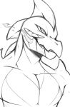  anthro arm_spikes dragon hi_res male monochrome muscular novah_ikaro novah_ikaro_(character) pupils scales shoulder_spikes simple_background sketch slit_pupils smile smoke_from_mouth solo spikes spikes_(anatomy) white_background wingless_dragon 