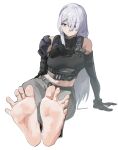  1girl absurdres ak-15_(girls&#039;_frontline) barefoot er_ling_balu feet feet_up foot_focus girls&#039;_frontline highres looking_at_viewer no_shoes soles toe_scrunch toes 