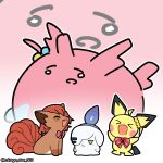  &gt;_&lt; animalization blush_stickers bocchi_the_rock! commentary_request corsola crossover gotou_hitori hair_over_one_eye highres ijichi_nijika kita_ikuyo korean_commentary litwick mirage_star_602 mixed-language_commentary mole mole_under_eye pichu pokemon pokemon_(creature) smile twitter_username vulpix yamada_ryou zoom_layer 