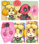  amulet animal_crossing anthro bow_ribbon canid canine canis cherry_(animal_crossing) clothing comic dialogue domestic_dog dress duo female female/female hi_res hypnosis hypnotic_eyes isabelle_(animal_crossing) lilbunpinky mammal mind_control nintendo shirt speech_bubble topwear vest 
