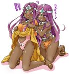  ! !! 2girls circlet clothes_lift clothing_cutout dancer&#039;s_costume_(dq) dark-skinned_female dark_skin dragon_quest dragon_quest_iv feet hair_intakes highleg highleg_leotard kamidou_arashi kneeling leotard leotard_under_clothes long_hair manya_(dq4) minea_(dq4) multiple_girls navel_cutout parted_bangs pelvic_curtain pink_leotard pink_leotard_(dq) purple_eyes purple_hair sandals siblings simple_background sisters skirt skirt_lift toes twins white_background 