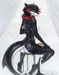  anthro belly biped black_body black_hair black_skin blue_eyes breasts butt claws dorsal_fin feet female fin fish furniture hair hand_on_leg hand_on_own_leg hi_res looking_at_viewer marine nipples pink_nipples plumpenguinn red_hair shark sitting smile smirk smirking_at_viewer soap solo stool tail tail_fin toe_claws wet wet_body white_belly white_body white_skin 