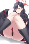  1girl ass black_gloves black_hair black_panties black_wings blue_archive blush closed_eyes gloves highres ichika_(blue_archive) long_hair panties pussy sex_toy sitting solo thick_thighs thighs underwear vibrator wings 