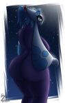  anthro areola big_butt blue_crystal blue_eyes blue_hair breasts butt el_zeta eyelashes female froslass generation_4_pokemon hair hi_res looking_at_viewer night nintendo nude pokemon pokemon_(species) ponytail purple_areola purple_body solo thick_thighs yellow_sclera 